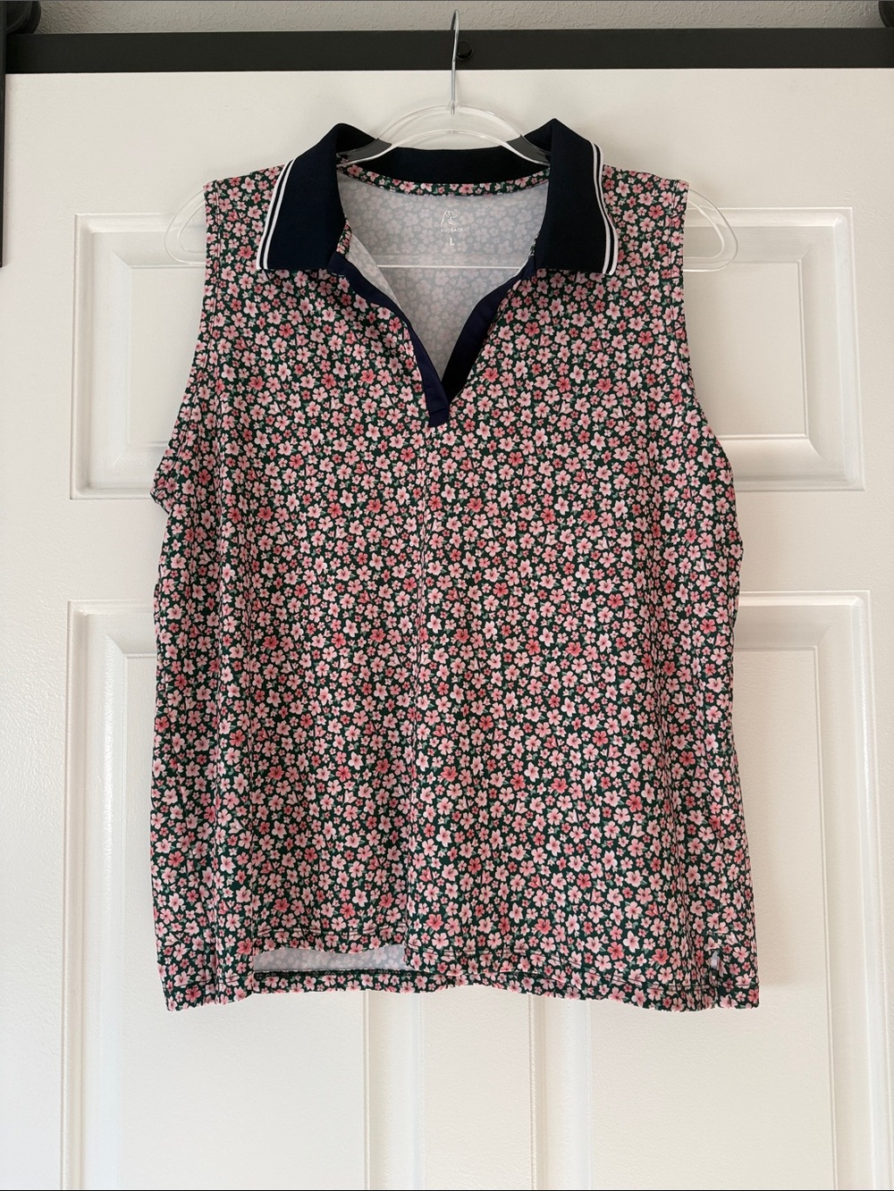 Rhoback Navy Collar Sleeveless Floral Tank - Pink & Navy